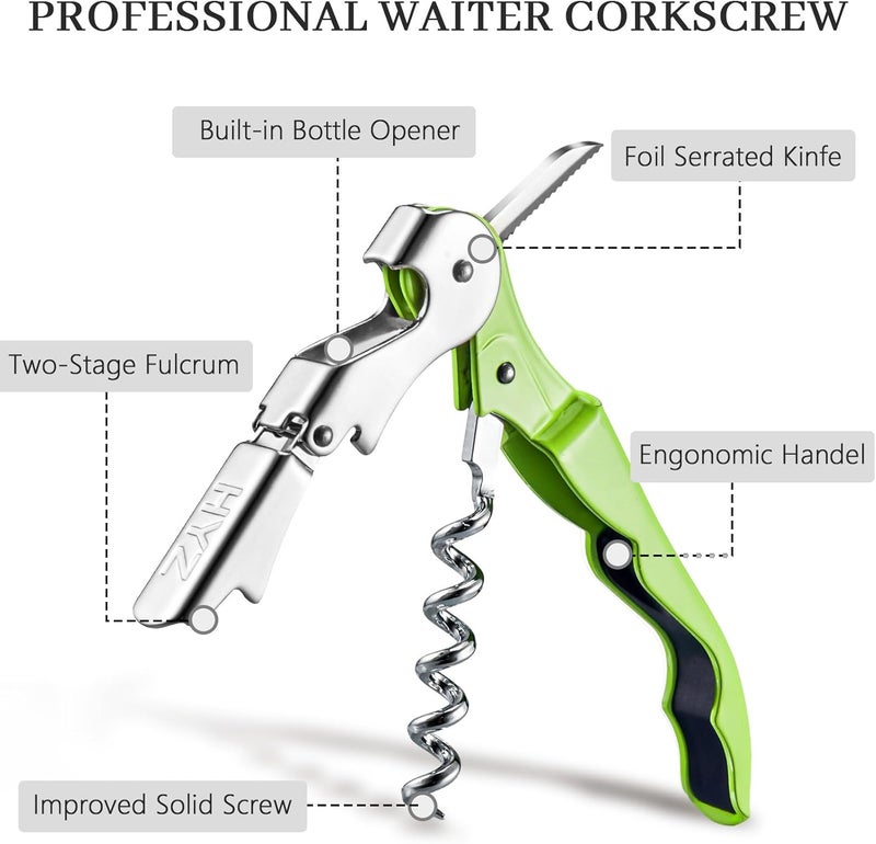 HYZ 2-Pack Wine Opener Waiter Corkscrew, Professional Wine Key for Servers, Bartender with Foil Cutter, Manual Wine Bottle Opener Double Hinged (Cyan) - Image 2